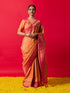 Saffron Pink Golden Jaal Muga Silk Banarasi Saree with Blouse Fabric